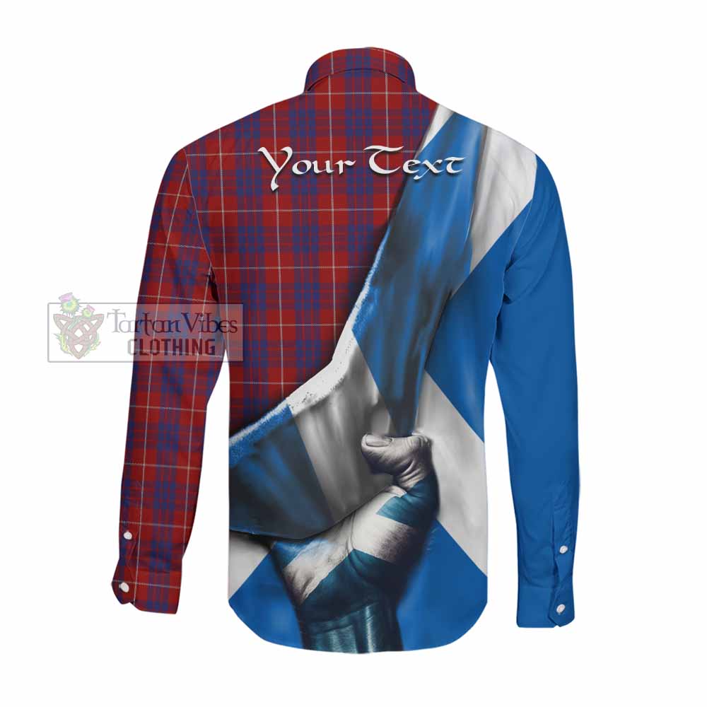 Tartan Vibes Clothing Hamilton Tartan Long Sleeve Button Shirt with Family Crest Scotland Patriotic Style