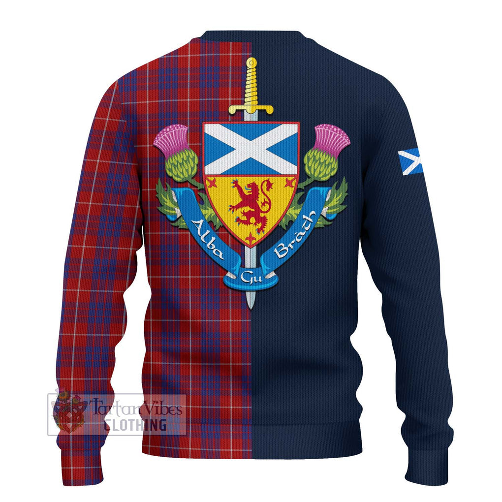 Tartan Vibes Clothing Hamilton Tartan Knitted Sweater with Scottish Lion Royal Arm Half Style