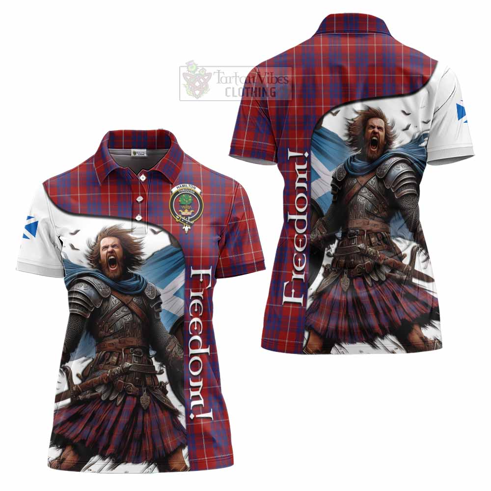 Tartan Vibes Clothing Hamilton Crest Tartan Women's Polo Shirt Inspired by the Freedom of Scottish Warrior