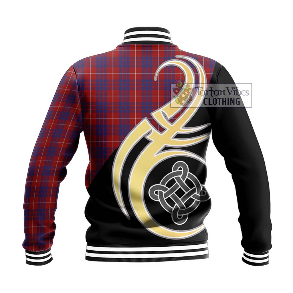 Hamilton Tartan Baseball Jacket with Family Crest and Celtic Symbol Style - Tartan Vibes Clothing