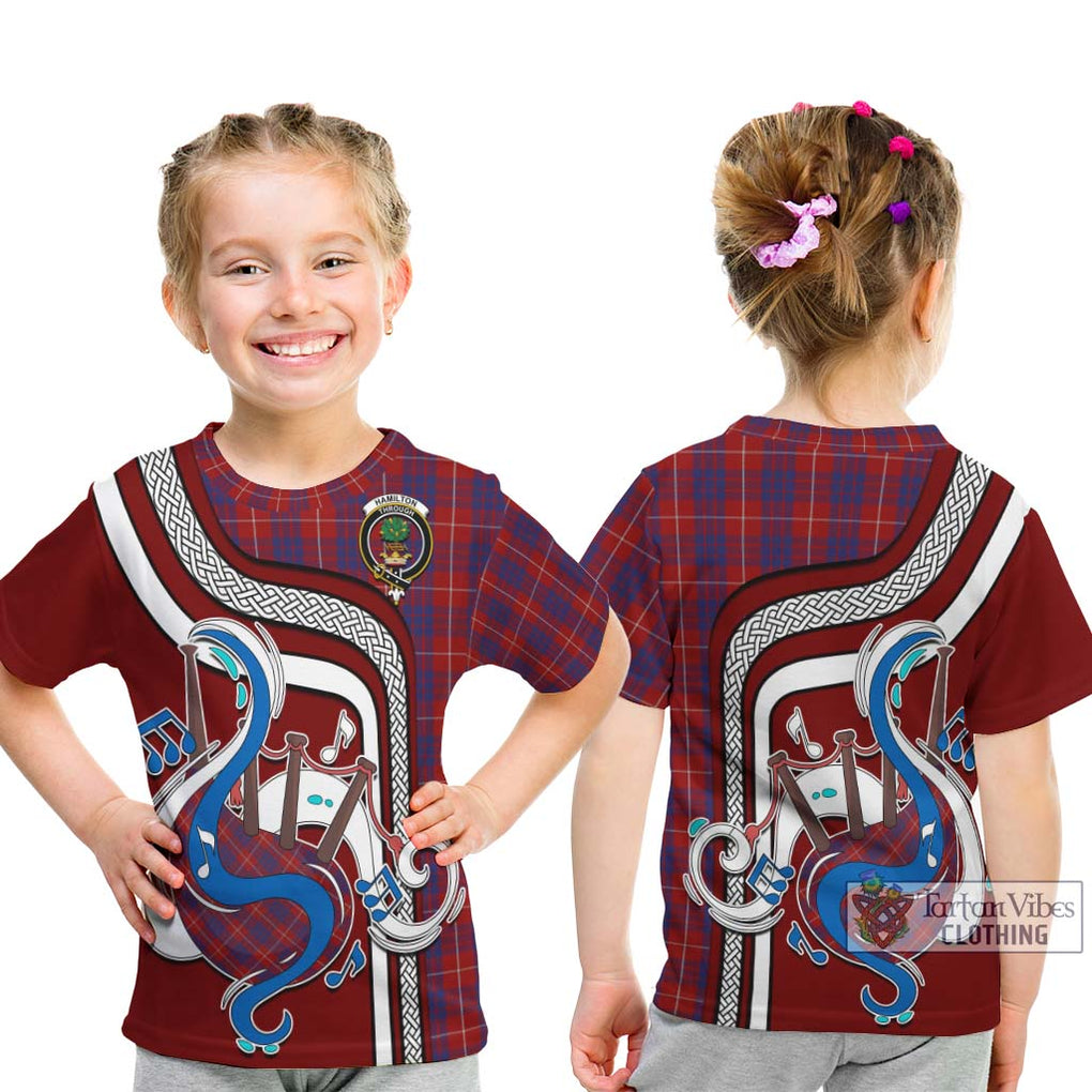 Tartan Vibes Clothing Hamilton Tartan Kid T-Shirt with Epic Bagpipe Style