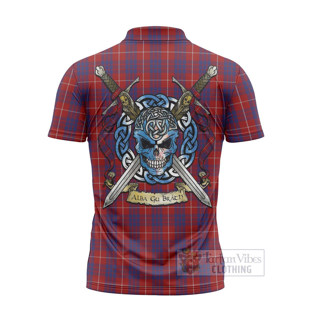 Tartan Vibes Clothing Hamilton Tartan Zipper Polo Shirt with Family Crest Celtic Skull Style