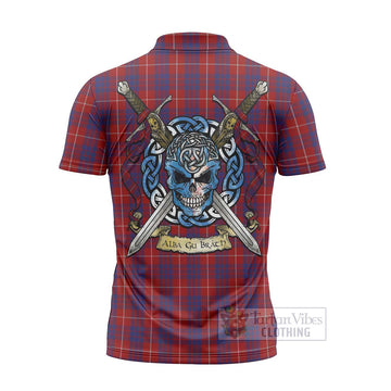 Hamilton Tartan Zipper Polo Shirt with Family Crest Celtic Skull Style