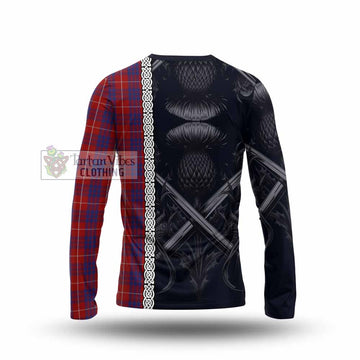 Hamilton Tartan Long Sleeve T-Shirt with Family Crest Cross Sword Thistle Celtic Vibes