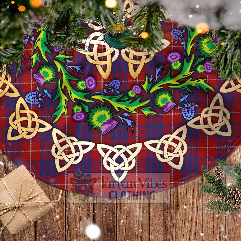 Tartan Vibes Clothing Hamilton Tartan Christmas Tree Skirt with Thistle Celtic Knot Style