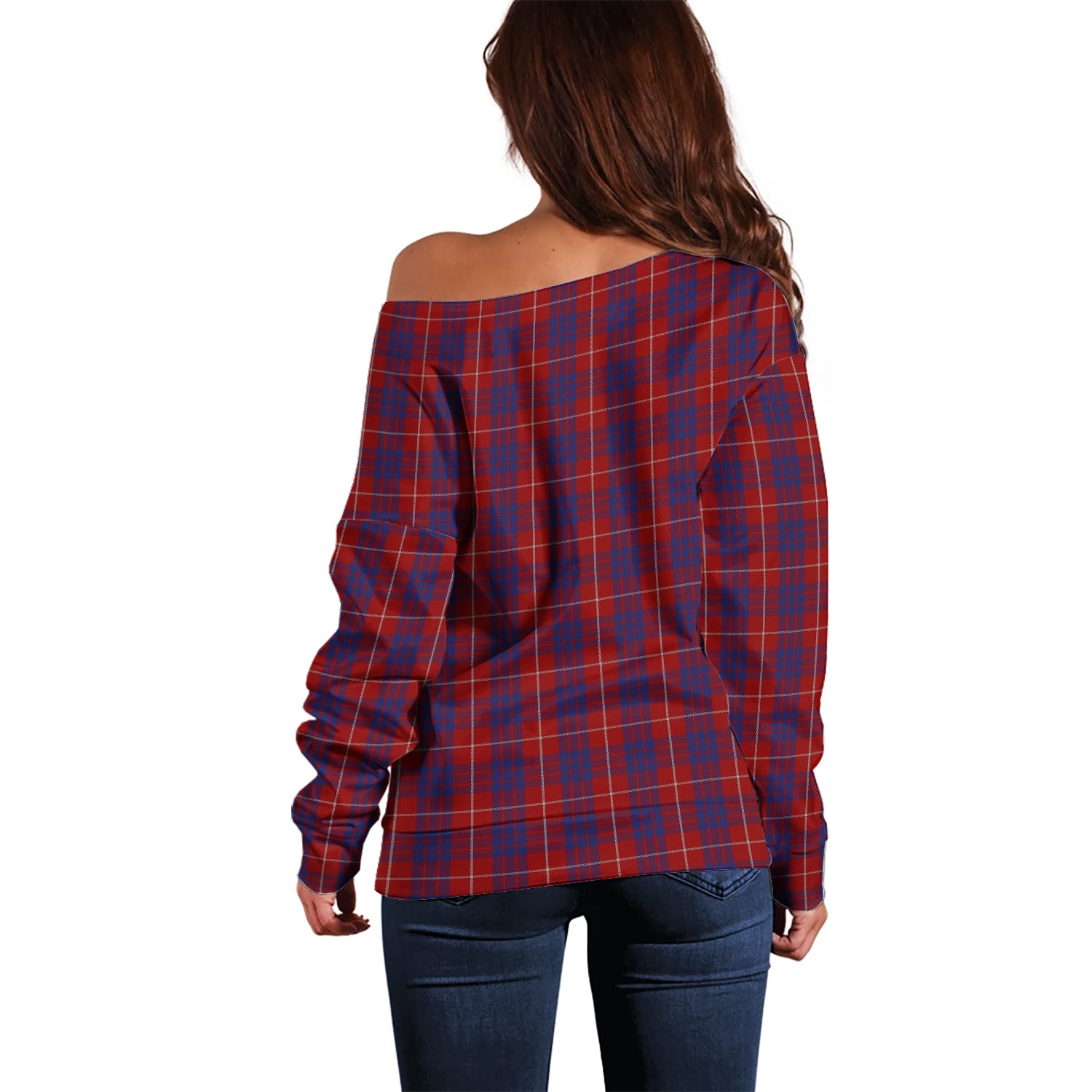 Hamilton Tartan Off Shoulder Women Sweater with Family Crest - Tartanvibesclothing