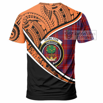 Hamilton Crest Tartan T-Shirt with Polynesian Vibes Style - Orange Version