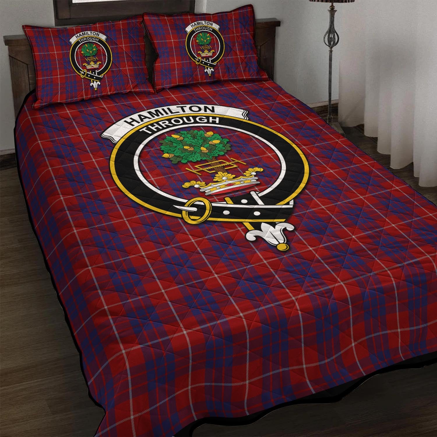 Hamilton Tartan Quilt Bed Set with Family Crest - Tartan Vibes Clothing