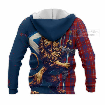 Hamilton Tartan Family Crest Knitted Hoodie with Scottish Majestic Lion