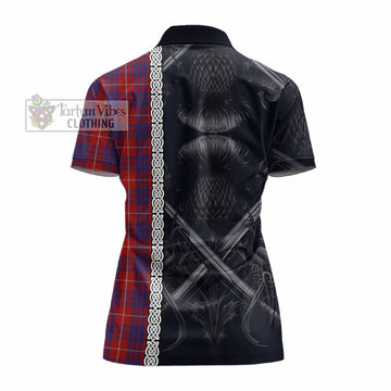 Hamilton Tartan Women's Polo Shirt with Family Crest Cross Sword Thistle Celtic Vibes