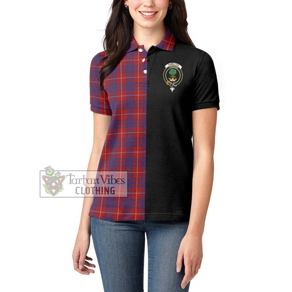 Hamilton Tartan Women's Polo Shirt with Family Crest and Half Of Me Style - Tartanvibesclothing Shop