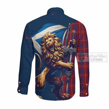 Hamilton Tartan Family Crest Long Sleeve Button Shirt with Scottish Majestic Lion