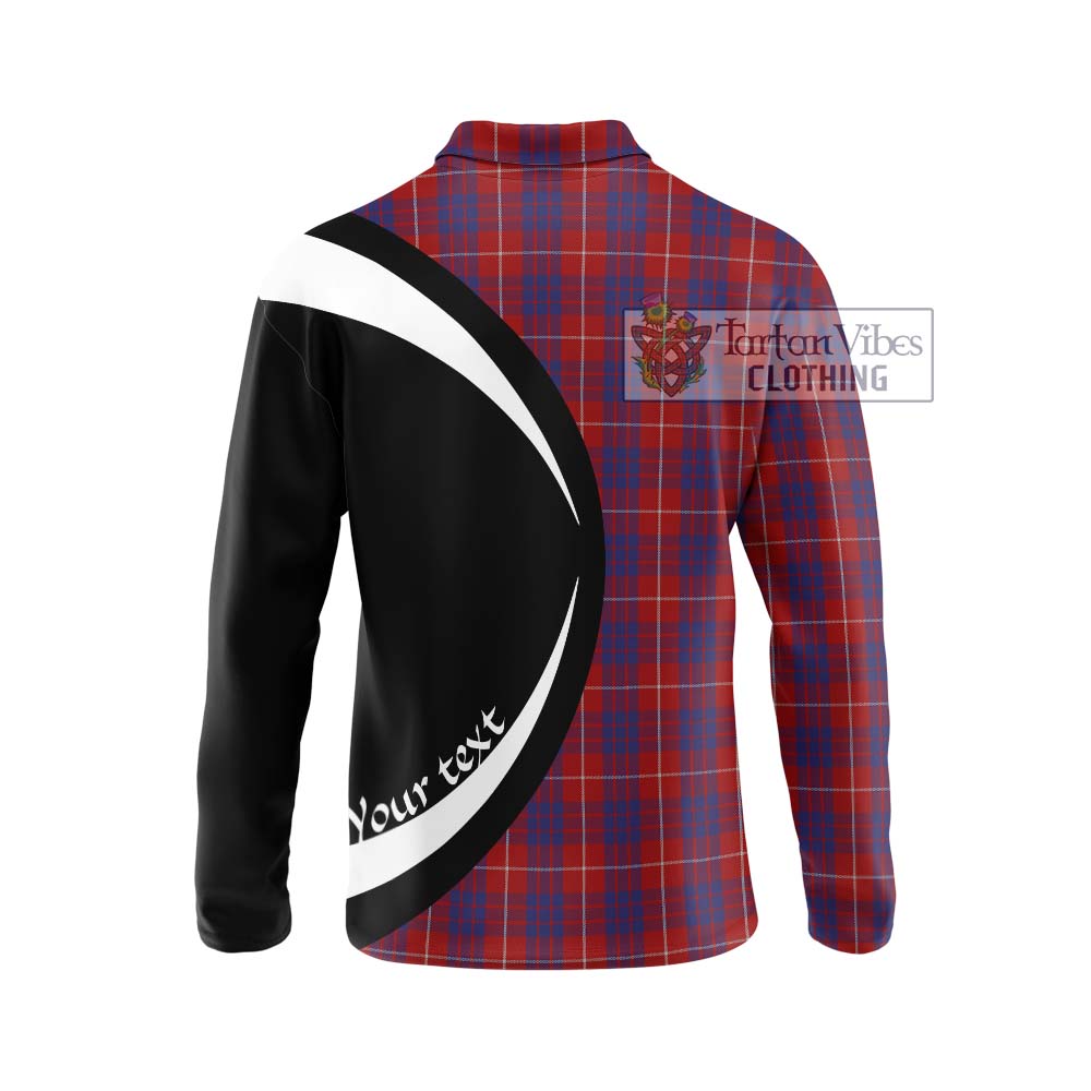 Hamilton Tartan Long Sleeve Polo Shirt with Family Crest Circle Style - Tartan Vibes Clothing