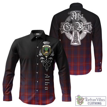 Hamilton Tartan Long Sleeve Button Up Featuring Alba Gu Brath Family Crest Celtic Inspired