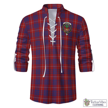 Hamilton Tartan Men's Scottish Traditional Jacobite Ghillie Kilt Shirt with Family Crest