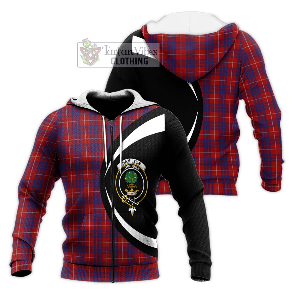 Hamilton Tartan Knitted Hoodie with Family Crest Circle Style Unisex Knitted Zip Hoodie - Tartan Vibes Clothing