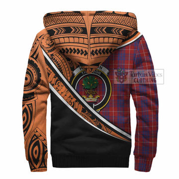 Hamilton Crest Tartan Sherpa Hoodie with Polynesian Vibes Style - Orange Version