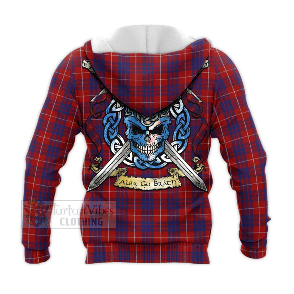 Tartan Vibes Clothing Hamilton Tartan Knitted Hoodie with Family Crest Celtic Skull Style