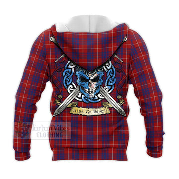 Hamilton Tartan Knitted Hoodie with Family Crest Celtic Skull Style