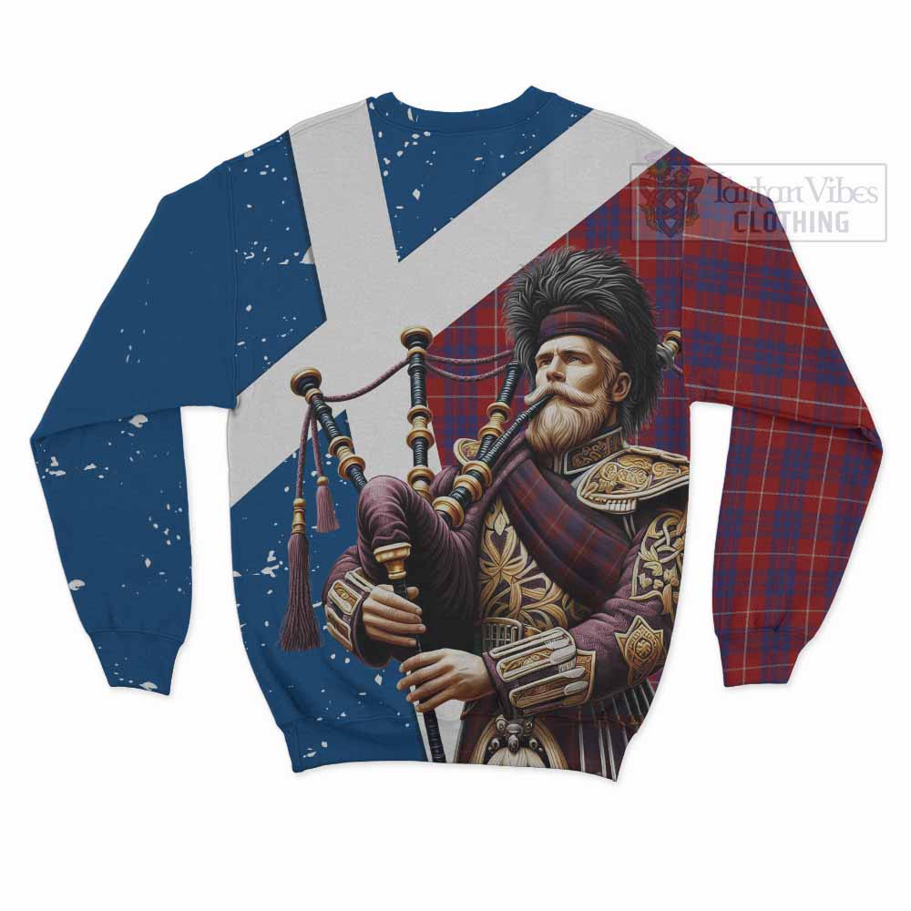 Tartan Vibes Clothing Hamilton Tartan Sweatshirt with Family Crest Scottish Bagpiper Vibes