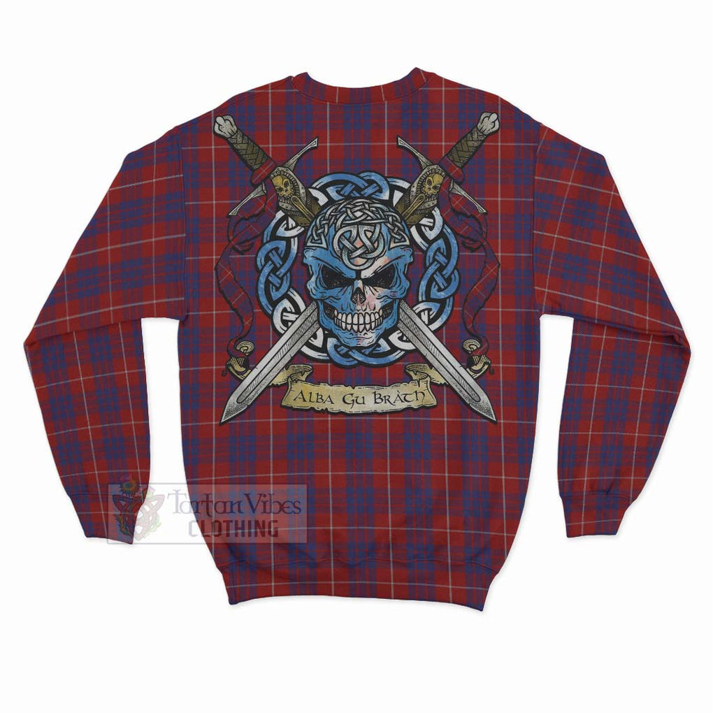 Tartan Vibes Clothing Hamilton Tartan Sweatshirt with Family Crest Celtic Skull Style