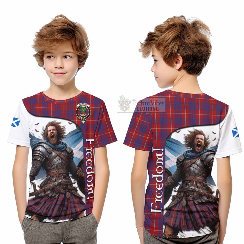 Tartan Vibes Clothing Hamilton Crest Tartan Kid T-Shirt Inspired by the Freedom of Scottish Warrior