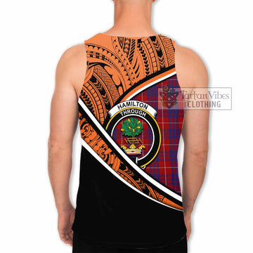 Hamilton Crest Tartan Men's Tank Top with Polynesian Vibes Style - Orange Version