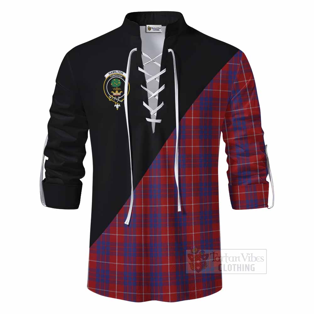 Tartan Vibes Clothing Hamilton Tartan Ghillie Kilt Shirt with Family Crest and Military Logo Style