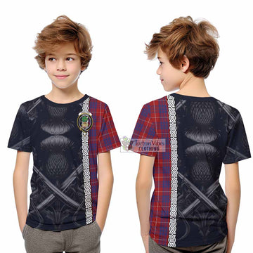 Hamilton Tartan Kid T-Shirt with Family Crest Cross Sword Thistle Celtic Vibes