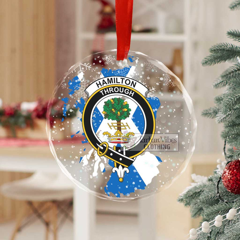 Tartan Vibes Clothing Hamilton Clan Crest Christmas Glass Ornament with Scotland Map