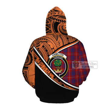 Hamilton Crest Tartan Cotton Hoodie with Polynesian Vibes Style - Orange Version