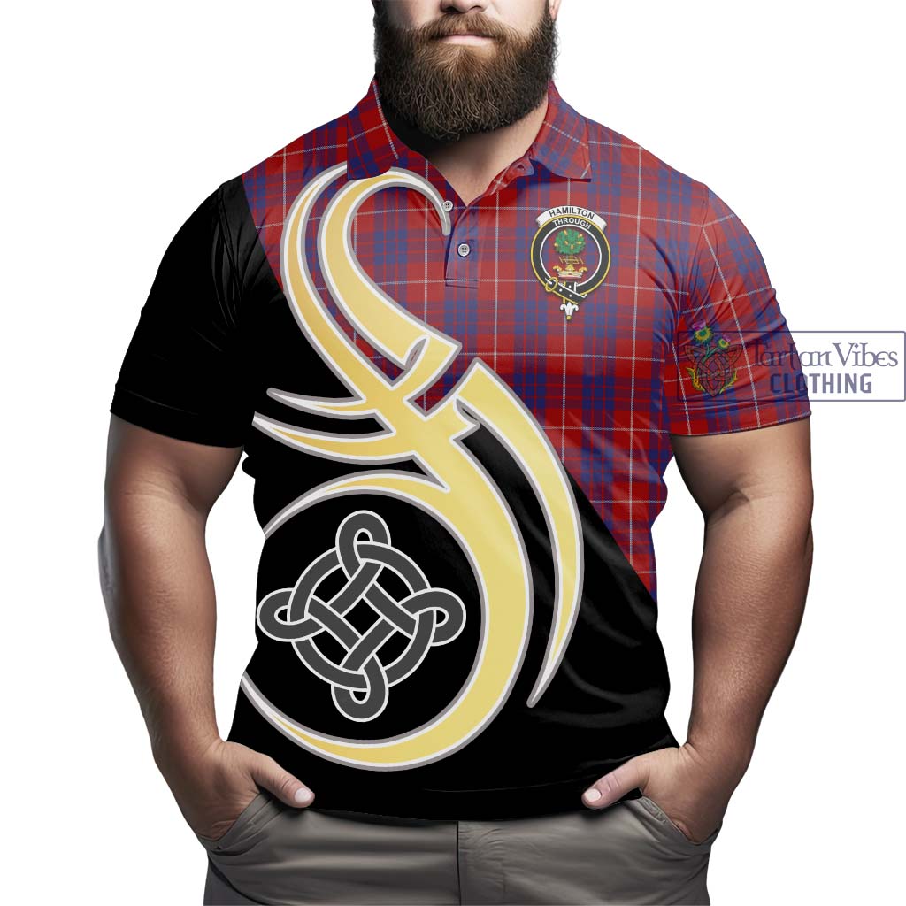 Hamilton Tartan Polo Shirt with Family Crest and Celtic Symbol Style - Tartan Vibes Clothing