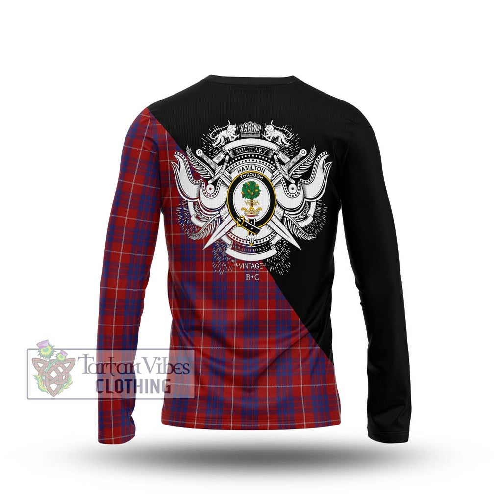 Hamilton Tartan Long Sleeve T-Shirt with Family Crest and Military Logo Style - Tartanvibesclothing Shop