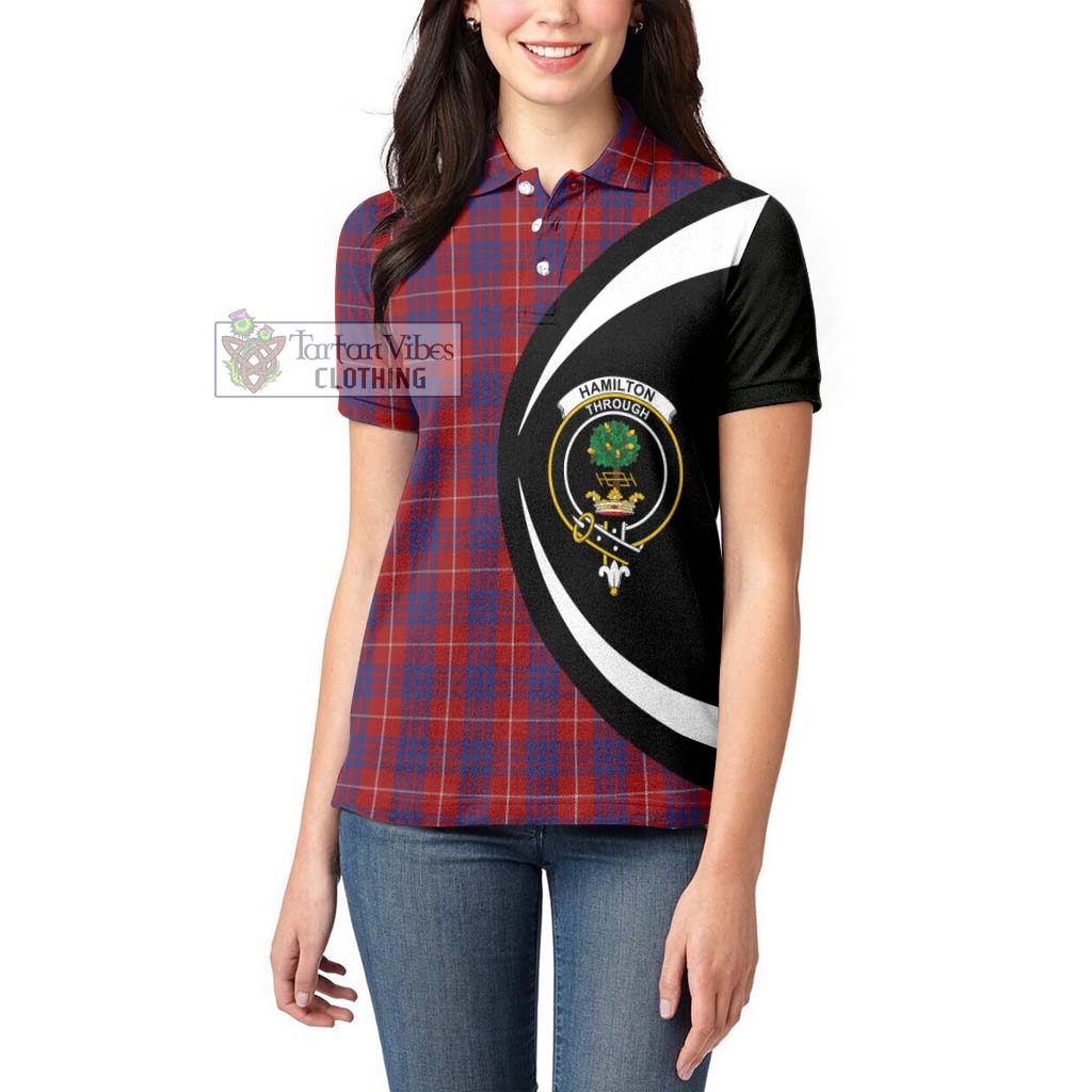 Hamilton Tartan Women's Polo Shirt with Family Crest Circle Style - Tartan Vibes Clothing