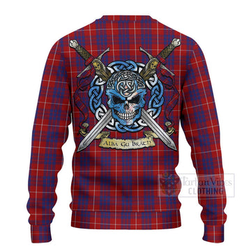 Hamilton Tartan Ugly Sweater with Family Crest Celtic Skull Style