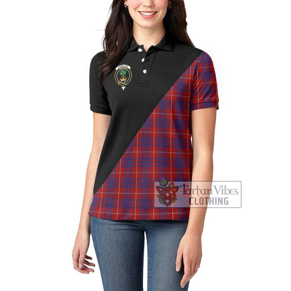 Hamilton Tartan Women's Polo Shirt with Family Crest and Military Logo Style - Tartanvibesclothing Shop