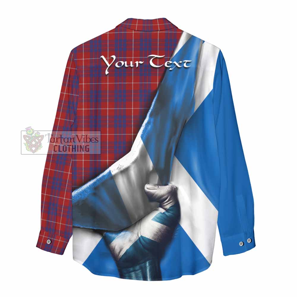 Tartan Vibes Clothing Hamilton Tartan Women's Casual Shirt with Family Crest Scotland Patriotic Style