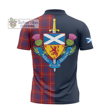 Hamilton Tartan Zipper Polo Shirt Alba with Scottish Lion Royal Arm Half Style