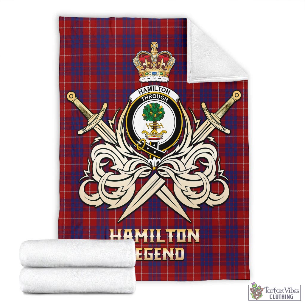 Tartan Vibes Clothing Hamilton Tartan Blanket with Clan Crest and the Golden Sword of Courageous Legacy