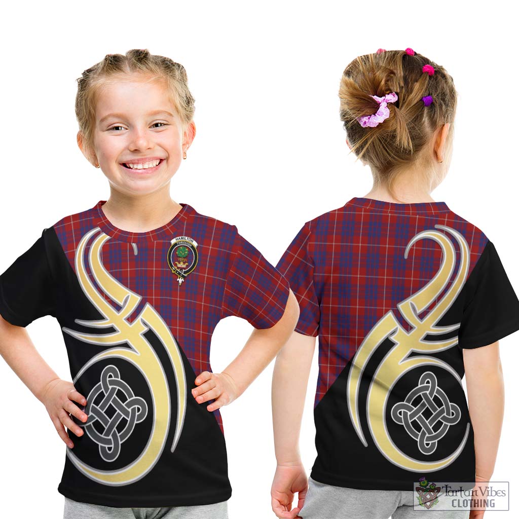 Hamilton Tartan Kid T-Shirt with Family Crest and Celtic Symbol Style - Tartan Vibes Clothing