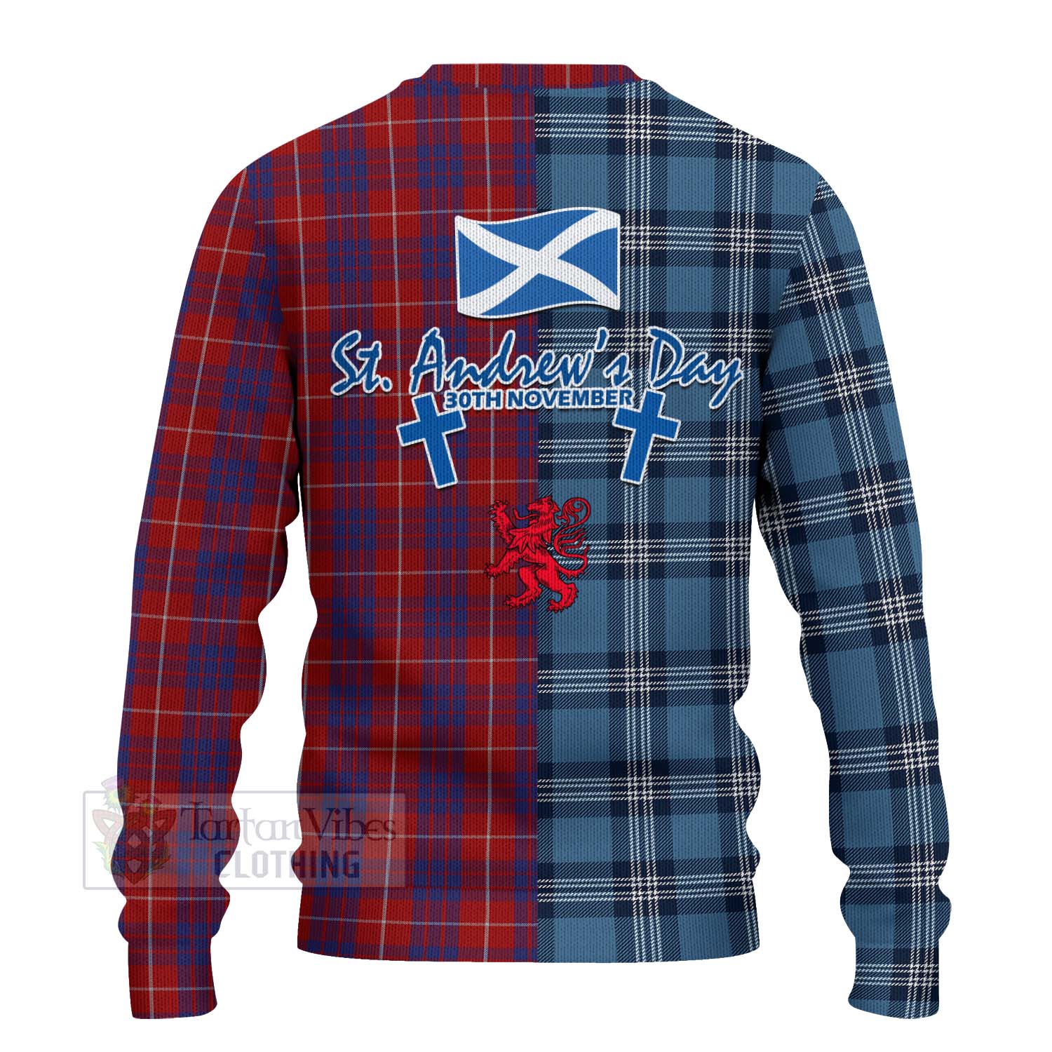 Tartan Vibes Clothing Hamilton Tartan Knitted Sweater Happy St. Andrew's Day Half Tartan Style