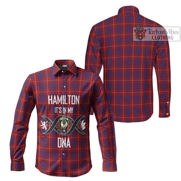 Hamilton Tartan Long Sleeve Button Shirt with Family Crest DNA In Me Style