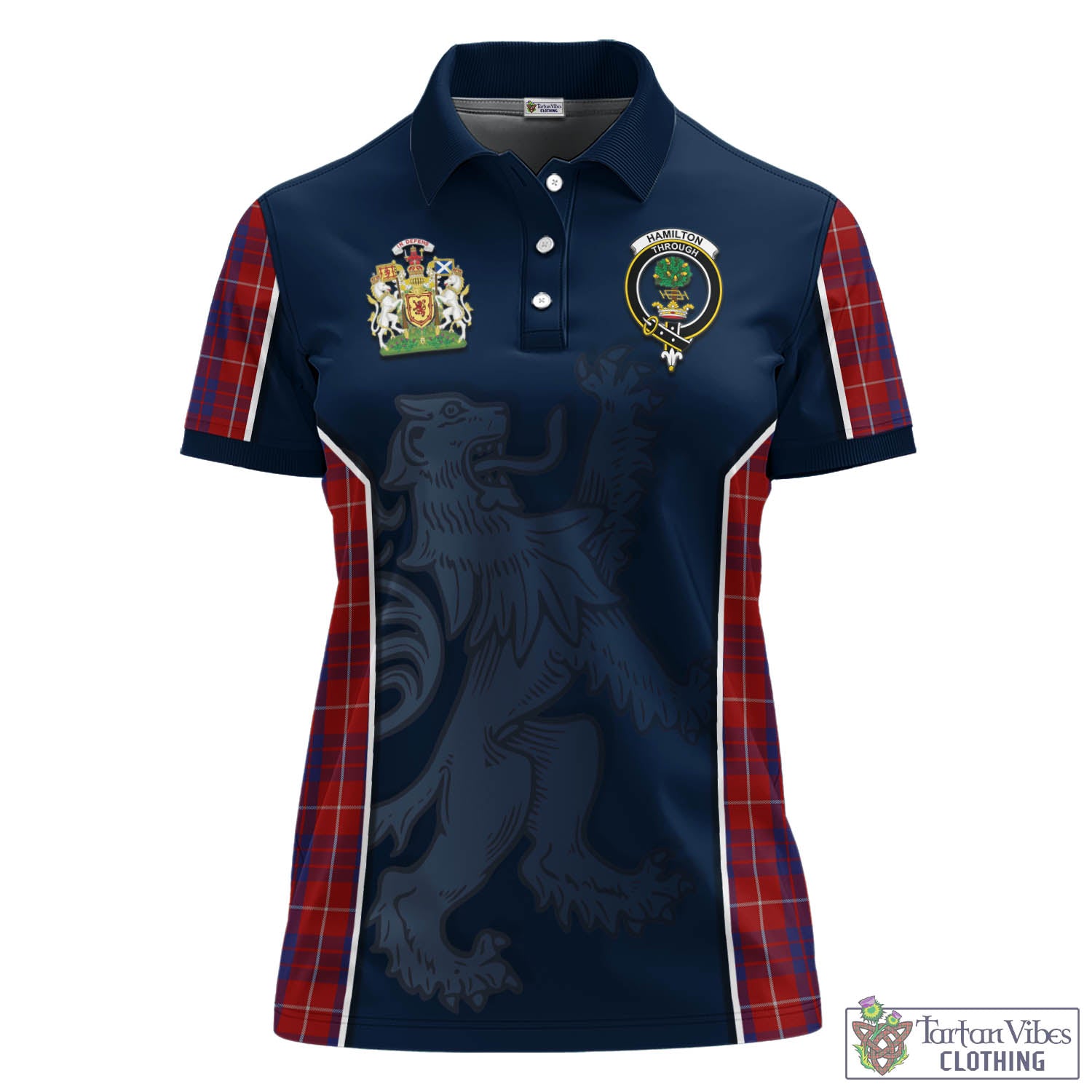 Hamilton Tartan Women's Polo Shirt with Family Crest and Lion Rampant Vibes Sport Style - Tartan Vibes Clothing