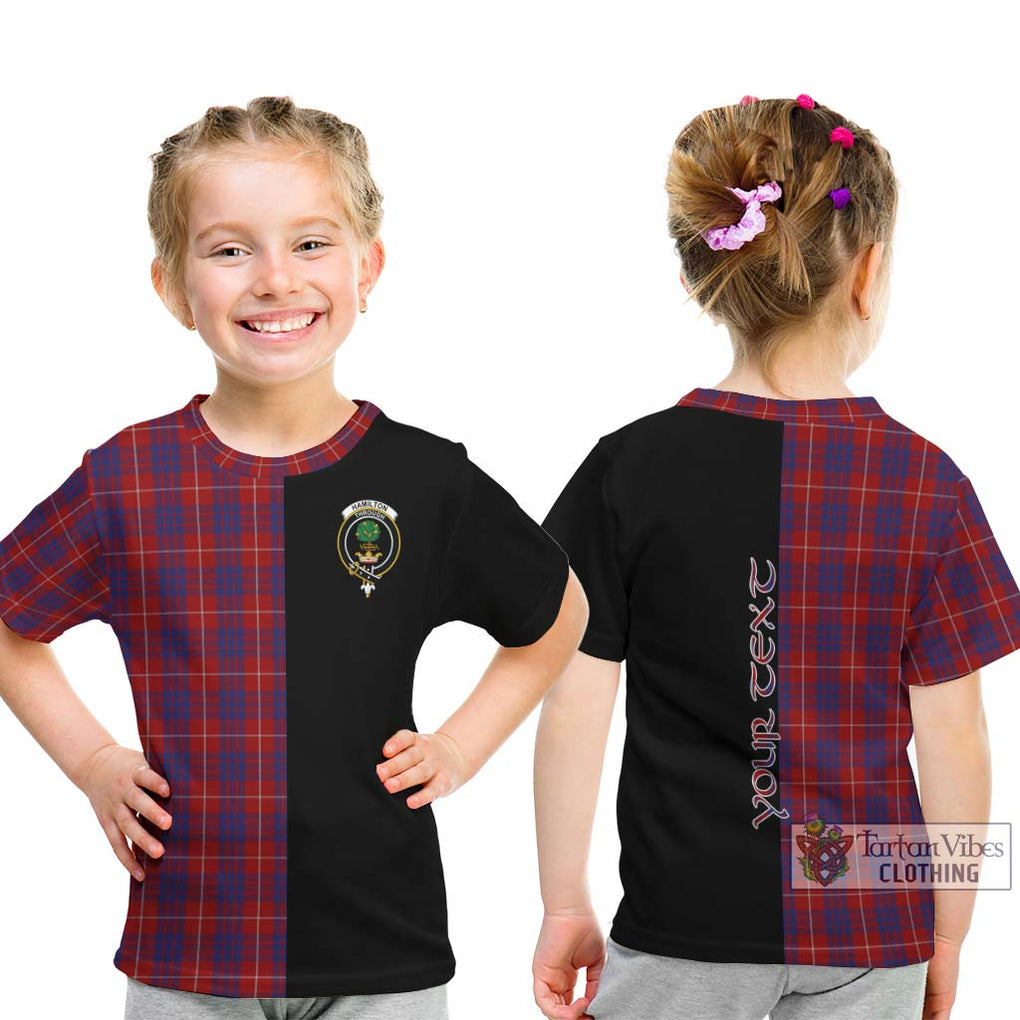 Hamilton Tartan Kid T-Shirt with Family Crest and Half Of Me Style - Tartanvibesclothing Shop