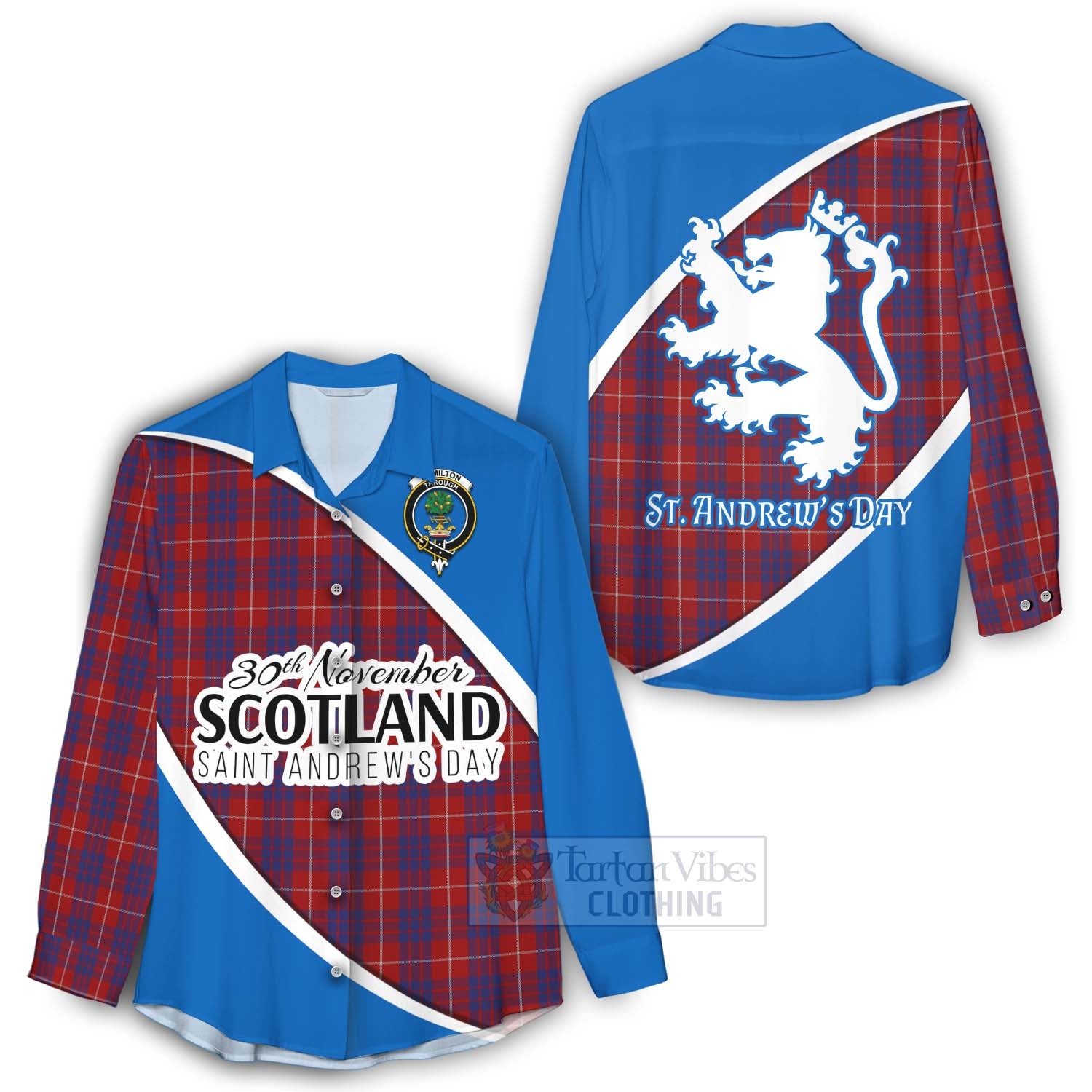 Tartan Vibes Clothing Hamilton Family Crest Tartan Women's Casual Shirt Celebrate Saint Andrew's Day in Style