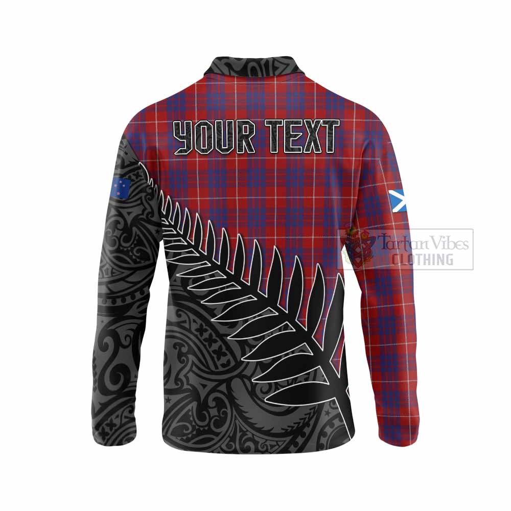 Tartan Vibes Clothing Hamilton Crest Tartan Long Sleeve Polo Shirt with New Zealand Silver Fern Half Style