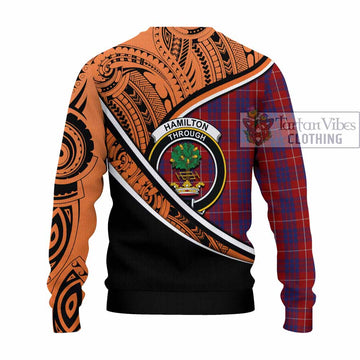 Hamilton Crest Tartan Knitted Sweater with Polynesian Vibes Style - Orange Version