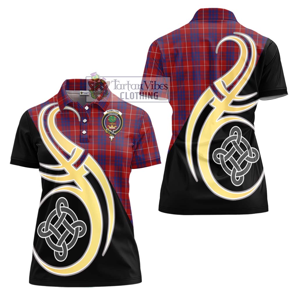 Hamilton Tartan Women's Polo Shirt with Family Crest and Celtic Symbol Style - Tartan Vibes Clothing