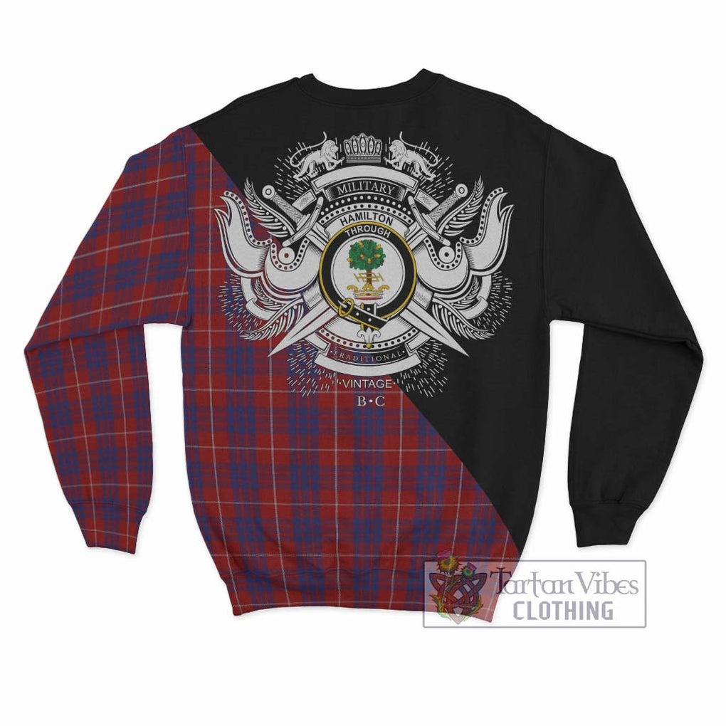 Hamilton Tartan Sweatshirt with Family Crest and Military Logo Style - Tartanvibesclothing Shop