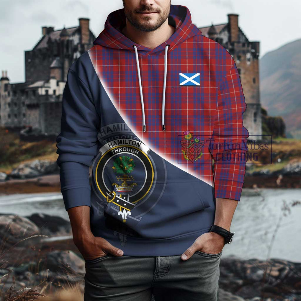 Hamilton Tartan Hoodie with Personalised National Flag and Family Crest Half Style - Tartanvibesclothing Shop